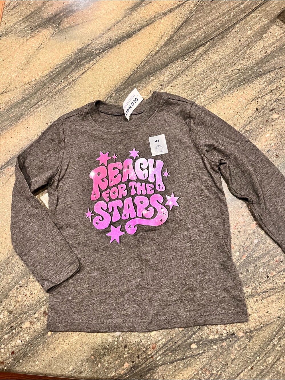 Old Navy Kids' gray Long-Sleeve Tee with Pink 'Reach for the Stars' Graphic